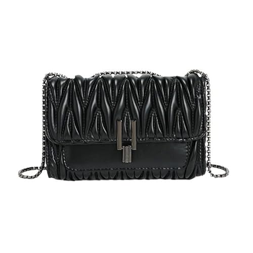 CHIC DIARY Kleine Kettentasche Damen PU Leder Umhängetasche Schultertasche Handtasche Rautenmuster Tasche Crossbody Bag Schwarz von CHIC DIARY