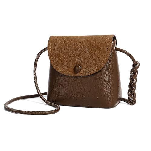 CHIC DIARY Kleine Schultertasche Damen Mini Eimertasche Braun Umhängetasche PU Leder Tasche Handtasche Crossbody Bag von CHIC DIARY