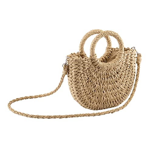 CHIC DIARY Kleine Sommer-Strand-Strohtasche für Damen, Crossbody-Tragegriff, Schultertasche, handgewebte Rattan-Clutch-Geldbörse, Helles Braun, Einheitsgröße von CHIC DIARY