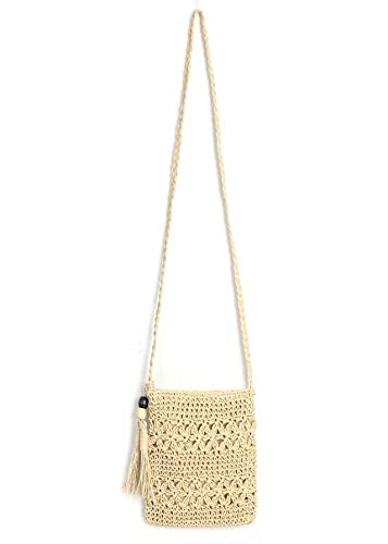 CHIC DIARY Kleine Strohtasche Damen Stroh Umhängetasche Sommer Strandtasche mit Quaste Crossbody Bag Schultertasche von CHIC DIARY