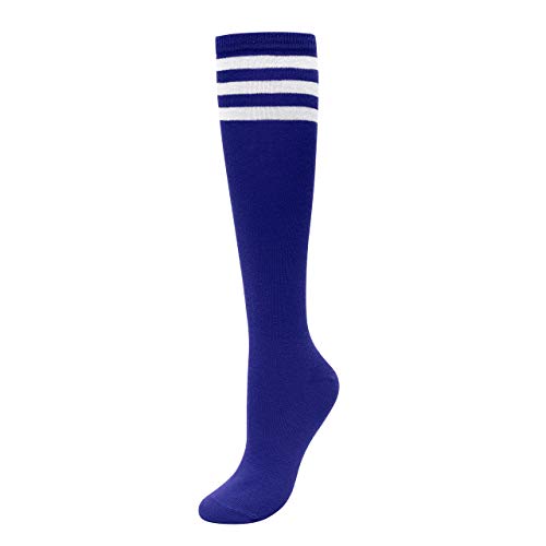 CHIC DIARY Kniestrümpfe Damen Mädchen Fußball Sport Socken College Cheerleader Kostüm Strümpfe Cosplay Streifen Strumpf, Blau, Einheitsgröße von CHIC DIARY