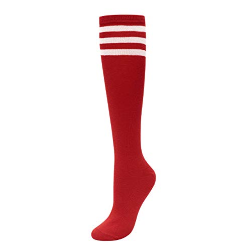 CHIC DIARY Kniestrümpfe Damen Mädchen Fußball Sport Socken College Cheerleader Kostüm Strümpfe Cosplay Streifen Strumpf, Rot, Einheitsgröße von CHIC DIARY
