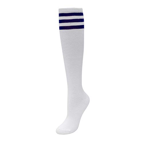 CHIC DIARY Kniestrümpfe Damen Mädchen Fußball Sport Socken College Cheerleader Kostüm Strümpfe Cosplay Streifen Strumpf, Weiß Blau Streifen, Einheitsgröße von CHIC DIARY