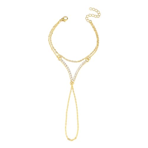 CHIC DIARY Modische Handkette mit Ring V Fingerkette Gold Fingerkettenarmband Handkettchen Dekorative Accessories von CHIC DIARY