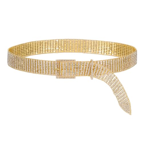 CHIC DIARY Modischer Gold Glitzergürtel Damen Glitzer Strassgürtel Dekorativer Gürtel Taillengürtel Kettengürtel für Kleid Jeans von CHIC DIARY