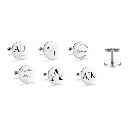 CHIC DIARY Personalisierte Manschettenknöpfe mit Name Buchstabe Datum Text Gravur Edelstahl Cufflinks Männer Herren Ideal Geschenk von CHIC DIARY