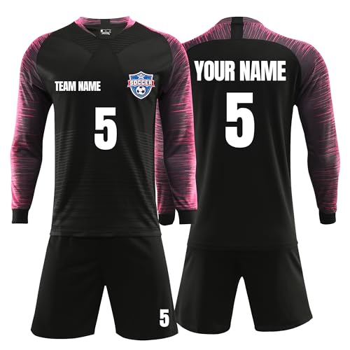 CHIC DIARY Personalisiertes Fußball Trikot mit Team Logo Name Nummer Training Trikots Langarm Shirt & Shorts für Kinder Jungen Herren von CHIC DIARY