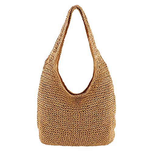 CHIC DIARY Women Straw Shoulder Bag Summer Beach Large Tote Bag Handmade Woven Handbag (#01-Khaki) von CHIC DIARY