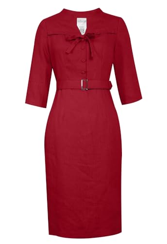 CHIC STAR Damenkleid aus Leinen zum Binden, Rot/Ausflug, einfarbig (Getaway Solids), Groß von CHIC STAR