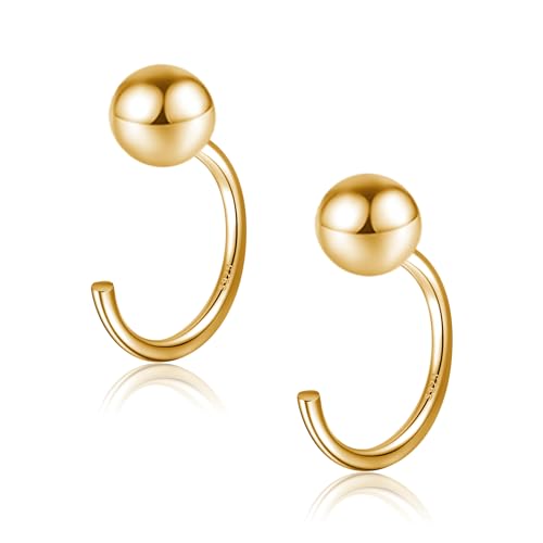 CHIC & ARTSY 4mm Halb Hoop Ohrringe 18K Gold Plated 925 Sterling Silber Kugel Huggies Hoop Ohrringe für Frauen von CHIC & ARTSY