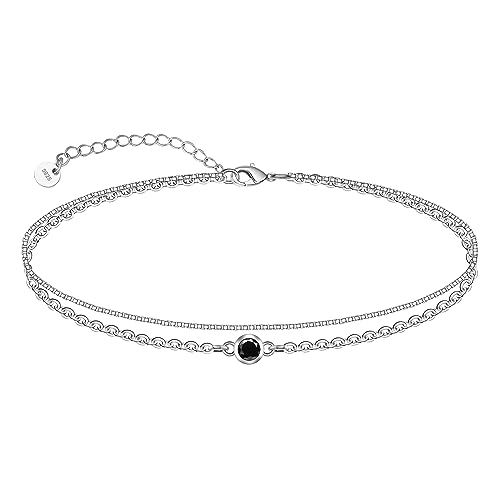CHIC & ARTSY Damen Fußkettchen aus 925er Sterlingsilber, Doppellagige Fußkettchen, Sommer Strand Kette Fußkettchen für Frauen, Verstellbares Zirkonia 27,9 cm Fußkettchen von CHIC & ARTSY