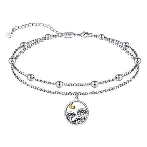 CHIC & ARTSY Doppeltes Herz Fußkettchen 925 Sterling Silber Herz Fußkettchen für Frauen einstellbar geschichtet Strand Fußkettchen 11 Zoll Boho doppelte Kette 2 Herz Fußkettchen von CHIC & ARTSY