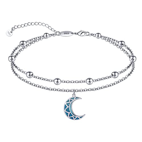 CHIC & ARTSY Fußkettchen 925 Sterling Silber Erstellt Opal Schmetterling Fußkettchen Armband Doppellagiges Fußkettchen Kette Fußkettchen Boho Layered Fußkettchen Armband von CHIC & ARTSY