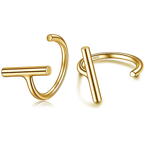 CHIC & ARTSY Half Hoop Earrings Vergoldete 925 Sterling Silber Bar Huggie Hoop Ohrringe für Frauen Offene Hoop Ohrringe Kleine Hugger Hoop Ohrringe von CHIC & ARTSY