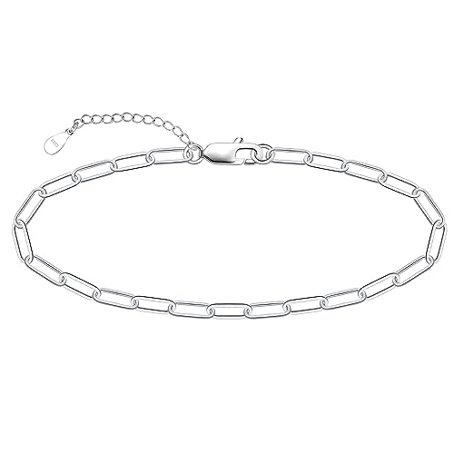 CHIC & ARTSY Kette Fußkettchen 925 Sterling Silber Kette Fußkettchen 4mm Büroklammer Kette Fußkettchen hübsches Fußkettchen Armband Frauen böhmischer Strandschmuck von CHIC & ARTSY