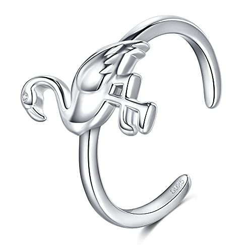 CHIC & ARTSY Zehenringe 925 Sterling Silber Flamingo Zehenringe für Frauen Flamingo Offene Zehenringe Einstellbare Zweite Zehenringe Manschette Zehenfinger Ringe Strand Zehenringe von CHIC & ARTSY