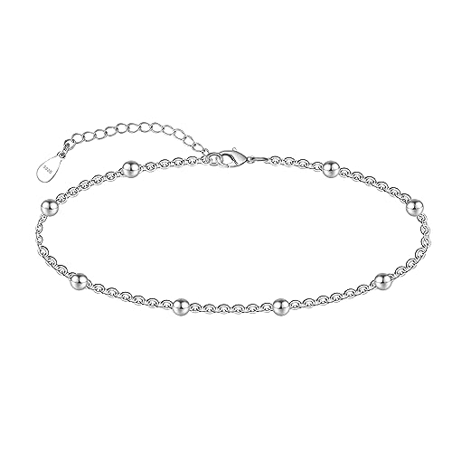 CHIC & ARTSY Damen Fußkettchen aus 925er Sterlingsilber mit Perlenkette, Fußkettchen für Damen, schlichter Fußschmuck von CHIC & ARTSY