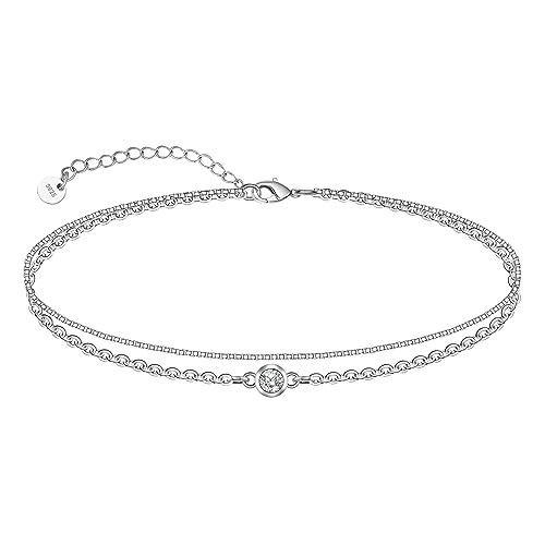 CHIC & ARTSY Damen Fußkettchen aus 925er Sterlingsilber, doppellagige Fußkettchen, Sommer Strand Kette Fußkettchen für Frauen, 27,9 cm Fußkettchen Verstellbares von CHIC & ARTSY