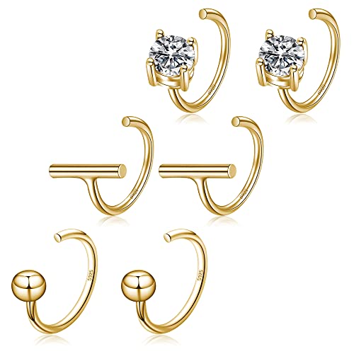 CHIC & ARTSY Halbe Creolen Ohrringe 925 Sterling Silber - Kleine Huggie Hoop Kugel, Balken, Stern, Mond, Herz - Knorpel Piercing Winzige Ohrstecker von CHIC & ARTSY