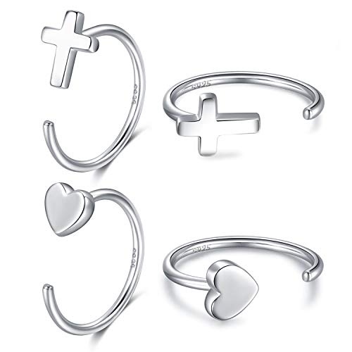 CHIC & ARTSY Huggie Hoop Ohrringe 925 Sterling Silber Kreuz Halb Hoop Ohrringe Herz Umarmer Hoop Ohrringe für Frauen Offene Hoop Ohrringe 2 Paare von CHIC & ARTSY