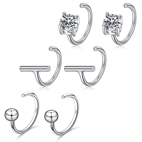 CHIC & ARTSY Halbohrringe, 925er Sterlingsilber, Bar-Huggie-Creolen, Zirkonia, Schlaf-Creolen für Frauen - 3 Paar Kleine Offene Hugger-Ohrringe von CHIC & ARTSY