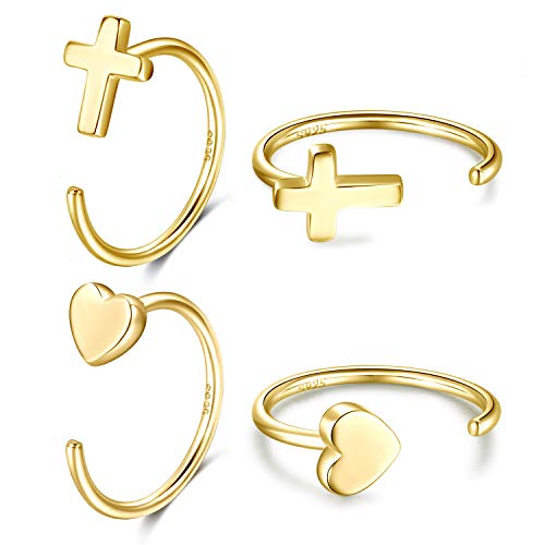 CHIC & ARTSY Huggie 18K Gold plattiert 925 Sterling Silber Kreuz Herz Hug Hoops Ohrringe für Frauen Tiny Open Hoop Set 2 Paare von CHIC & ARTSY