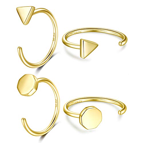 CHIC & ARTSY Huggie Hoop Ohrringe 18K Vergoldet 925 Sterling Silber Dreieck Punkt Offene Hoop Ohrringe für Frauen Kleine Hug Hoops Huggy Hoop Ohrringe Set 2 Paare von CHIC & ARTSY
