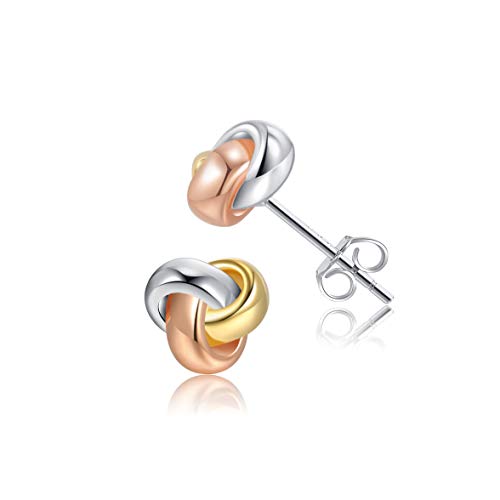 CHIC & ARTSY Love Knot Ohrringe 925 Sterling Silber Love Knot Post Ohrringe Dreifarbig Weiß Gelb und Rose Gold Twisted Love Knot Ohrstecker für Frauen von CHIC & ARTSY