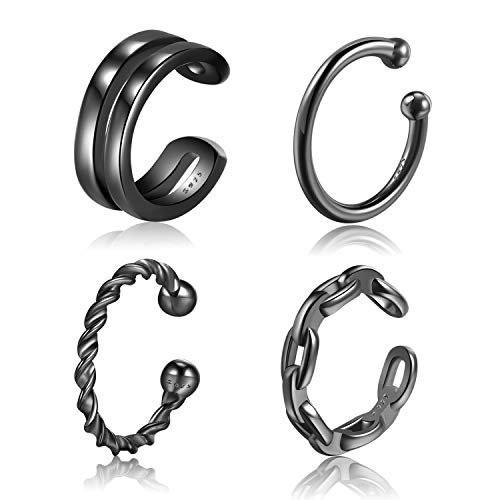 Ohrfesseln 925 Sterling Silber Schwarz Ohrfesseln Ohrringe für Frauen Non-Piercing Knorpel Ohrringe Schwarz Clip auf Ohrringe von CHIC & ARTSY