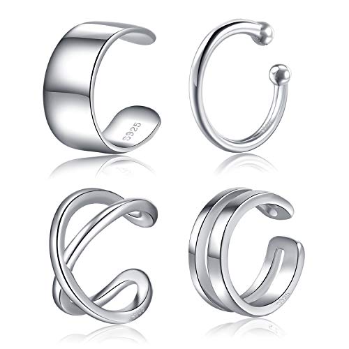 CHIC & ARTSY 4Pcs Ear Cuff Set Damen Ohrmanschette Ohrringe 925 Sterling Silber Earcuffs Set Helix Knorpel Ohrmanschette Ohne Ohrloch Wickelohrring Fakepircings Ohr Cuffs Ohrklemme von CHIC & ARTSY