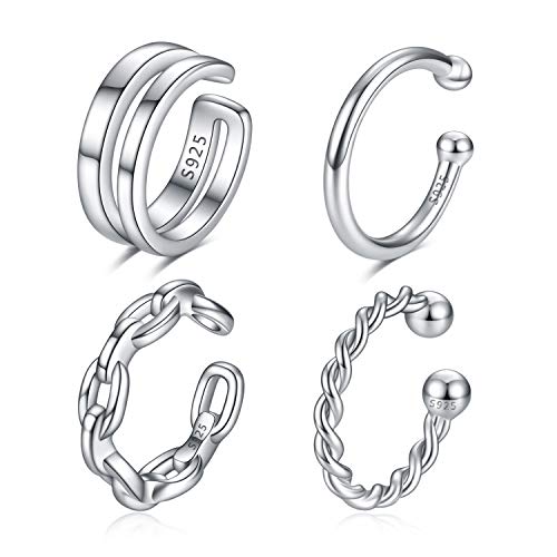 CHIC & ARTSY 4Pcs Ear Cuff Set Damen Ohrmanschette Ohrringe 925 Sterling Silber Earcuffs Set Helix Knorpel Ohrmanschette Ohne Ohrloch Wickelohrring Fakepircings Ohr Cuffs Ohrklemme von CHIC & ARTSY