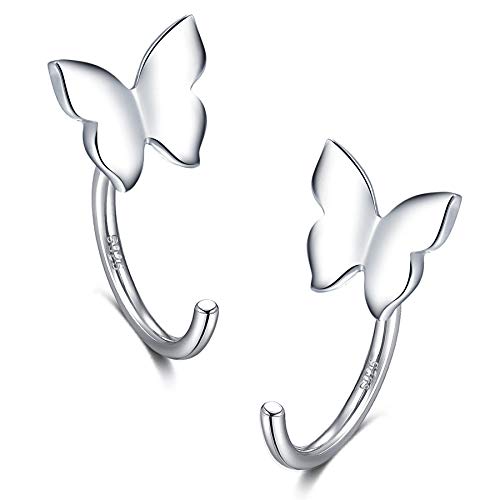 CHIC & ARTSY Schmetterling Ohrringe 925 Sterling Silber Huggie Hoop Ohrringe Schmetterling Huggy Ohrringe für Frauen Little Ear Hugger Earrings Half Hoop Earrings von CHIC & ARTSY