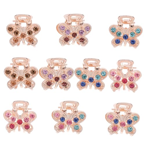 CHICAMPERA 10 Stück Teiliges Mini Haarklammern Kleine Haarkralle mit Kristallverzierung Bunte Metallische Haarspangen Sicherer für Dünnes Mittleres Haar Eleganter Haarschmuck für Damen und von CHICAMPERA