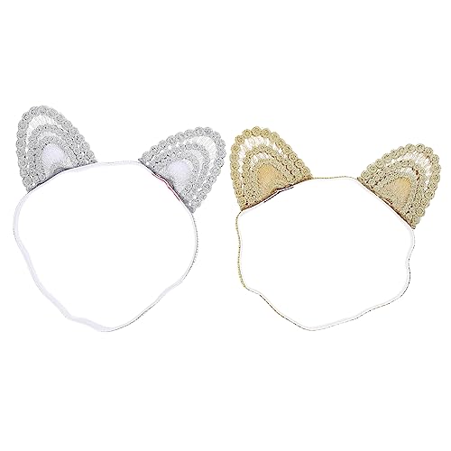 CHICAMPERA 2 Stück Katzenohren Haarband für Kleinkinder Teiliges Elastischem Spitzenmaterial Süße Haarschmuck Accessoires für Partys und Fotos Gold und Silber von CHICAMPERA