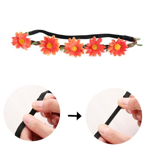 CHICAMPERA 5 Stück Hawaiian Sonnenblumen Haarband Boho Blumenkranz Haarschmuck für Mädchen Damen Strand Party Fotografie Zubehör in Orange von CHICAMPERA
