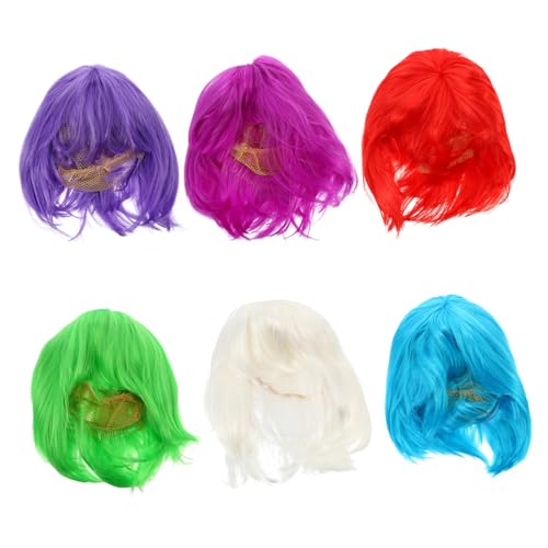 CHICAMPERA 6 Stück Teiliges Kurze Bob Perücken aus Langlebigem Pet Material Modische Bunte Perücken für Frauen Gerade Vielseitig Einsetzbar für Party Cosplay und Tägliche Nutzung von CHICAMPERA