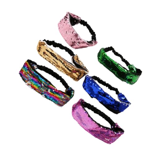 CHICAMPERA 6 Stück Teiliges Modische Haarschmuck Elastischen Wendbaren Pailletten haarbändern für Damen und Mädchen Leichte Stylische Stirnbänder für Party Alltag und Zufällige Farbe von CHICAMPERA