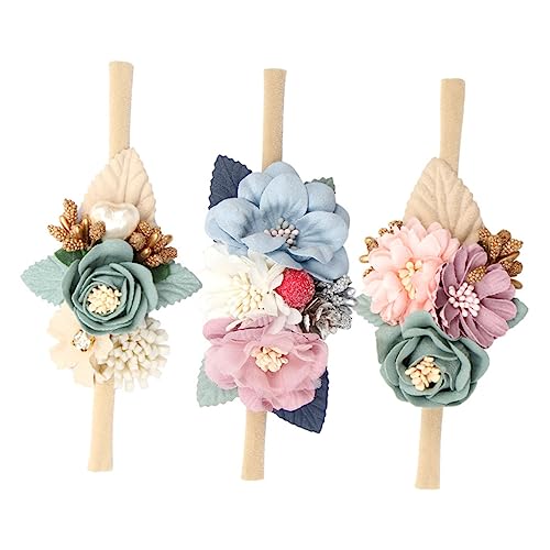 CHICAMPERA Blumen Haarbänder für Mädchen 3 Stück Elastische Stirnbänder für Babys Hautfreundlich Bezaubernde Haaraccessoires für Kleinkinder und Neugeborene von CHICAMPERA