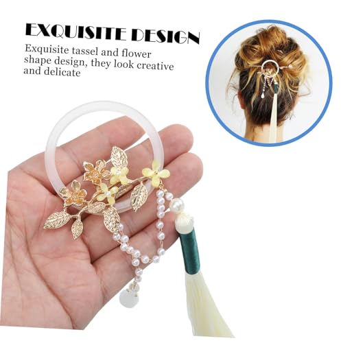 CHICAMPERA Delikate Haarnadel mit Blumenmotiv und Quaste Vintage Haarstab für Haarknoten Hanfu Accessoire für Mädchen und Frauen Feine Verarbeitung Langlebige Farbe Eleganter Haarschmuck von CHICAMPERA