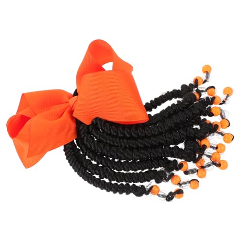 CHICAMPERA Haarverlängerung Ponytail mit Farbigen Perlen und Schleife Geflochtene Ponytail Erweiterung für Partys Tanzaufführungen und Alltag Orange Transparent von CHICAMPERA