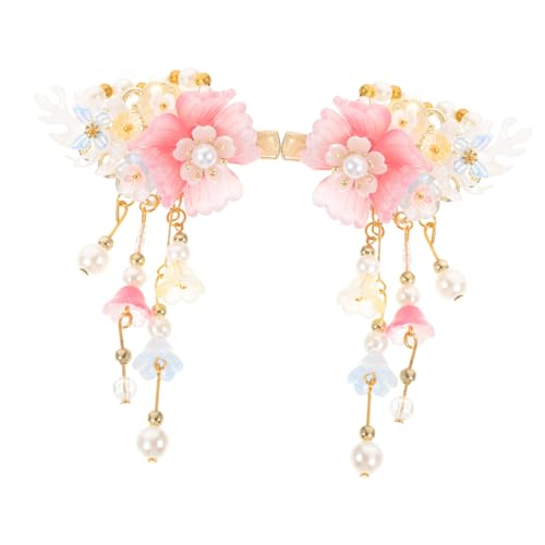 CHICAMPERA Süße Chinesische Haarklammern mit Blumen und Quasten Hanfu Haarspangen für Mädchen Eleganter Haarschmuck Fester Sitz Passend für Hochzeit Party und Alltag Rosa Design von CHICAMPERA