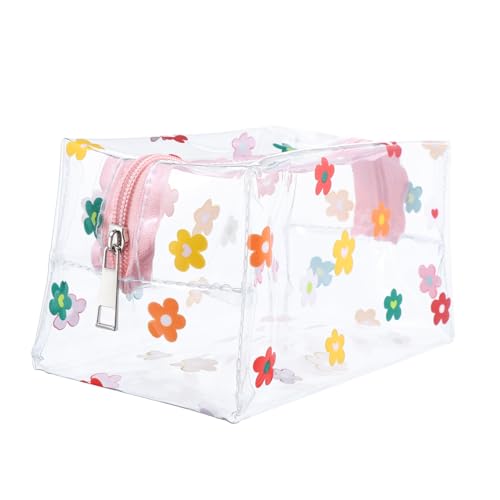 CHICAMPERA Transparente Kosmetiktasche PVC Reise Waschtasche Makeup Pouch mit Blumendesign Leicht Tragbar für Damen Toiletry Pouch Organizer von CHICAMPERA