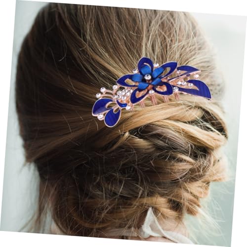 CHICAMPERA Wasserdichter Braut Haarkamm mit Dunkelblauen Kristallblumen Modischer Hochzeitskopfschmuck Party Haarschmuck Accessoire für Frauen und Bräute von CHICAMPERA