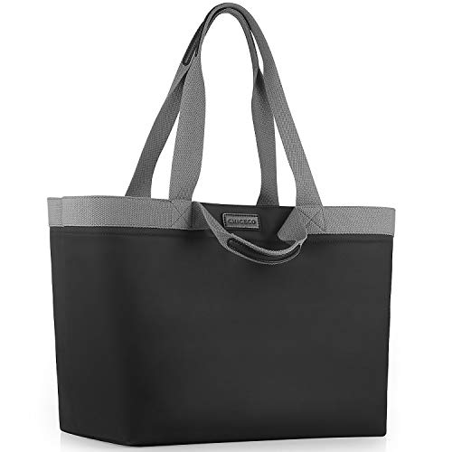 CHICECO Extra Große Shopper Einkaufstasche für Damen für die Arbeit im Fitnessstudio Wasserdichte Strandtasche aus Nylon - Schwarz Grau von CHICECO