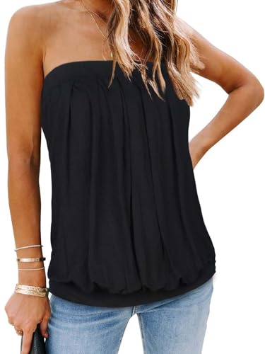 CHICGAL Damen Off The Shoulder Tops Sommer Casual Bandeau Tank Casual Strapless Tube Bluse Shirts, Ein solides Schwarz, X-Groß von CHICGAL