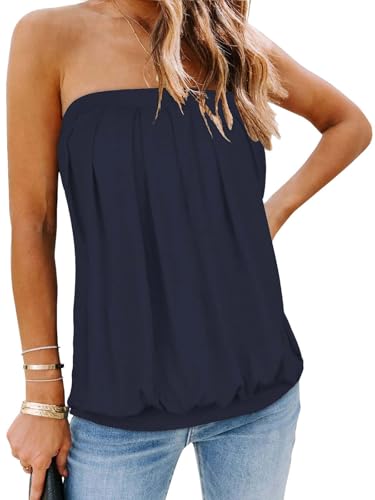 CHICGAL Damen Tube Tops Sommer Casual Bandeau Tank Casual Trägerlose Bluse Schulterfrei Tunika Shirts, B Solid Navy, X-Groß von CHICGAL