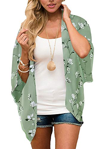 Kimono Cardigan für Damen Sommer Tops Durchsichtig Strand Cover Ups Open Front Shirts (Pea Green, XL), Pea Green, X-Large von CHICGAL