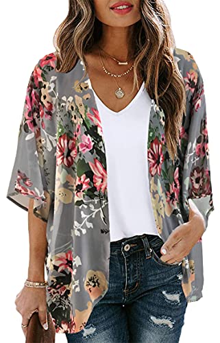 Kimono Cardigans für Damen, Blumenmuster, Puffärmel, lockerer Überzug von CHICGAL