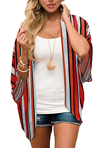 Women's Floral Print Puff Sleeve Kimono Cardigan Loose Cover Up Casual Blouse Tops von CHICGAL