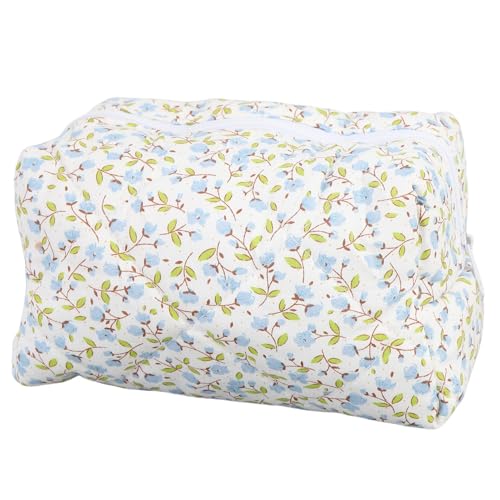 CHICIRIS Florale Weiche und Lang Anhaltende Gestepte Make -up -Tasche für Frauen, Exquisites Muster, Reißverschluss, Leichter und Tragbarer Reiserotzig Organizer mit Multi Funktionalem Design, (Blue) von CHICIRIS